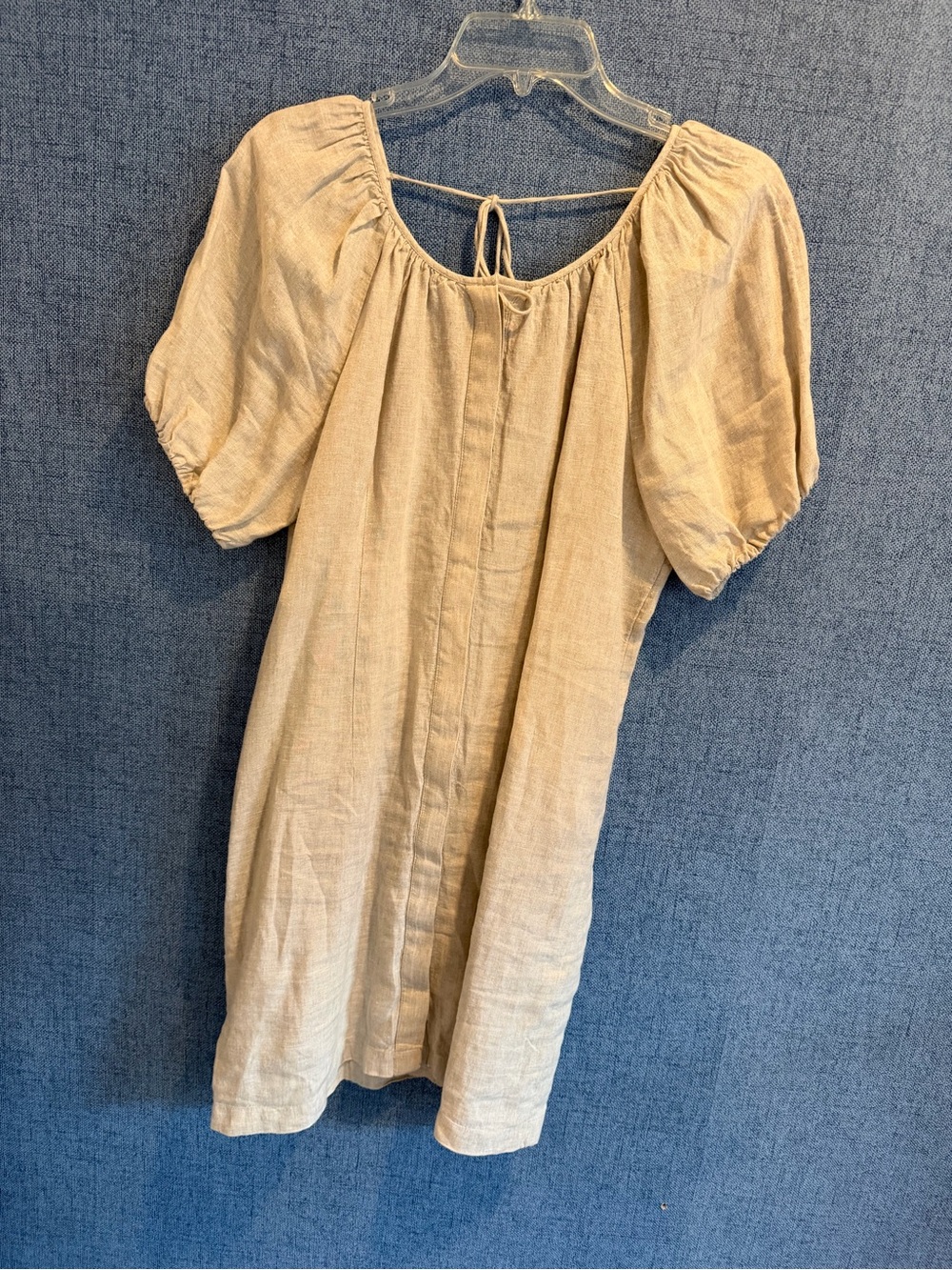 J. Crew Beige Linen Mini Dress with Puff Sleeves
